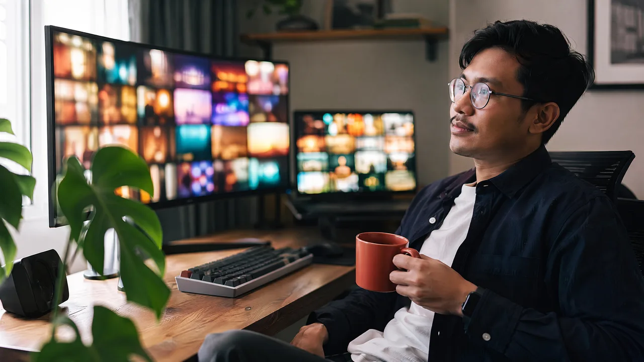 A creator exploring the latest AI models in a bright home studio